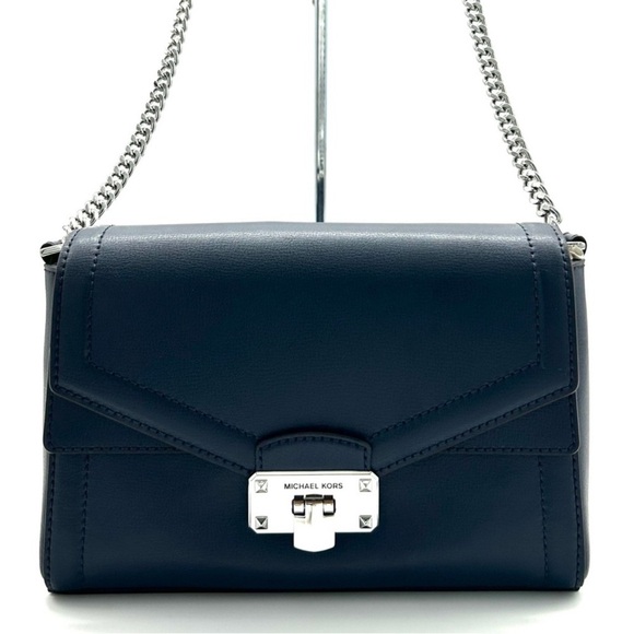 Michael Kors Kinsley leather Medium shoulder Flap Crossbody Bag Navy Blue - Picture 2 of 10
